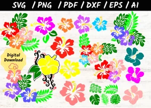 Layered-Hibiscus-with-Tropical-Leaves-SVG-Cut-Files