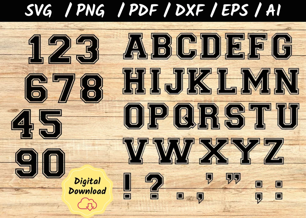 Varsity Alphabet and Numbers Set SVG File - Nerdy Moms United