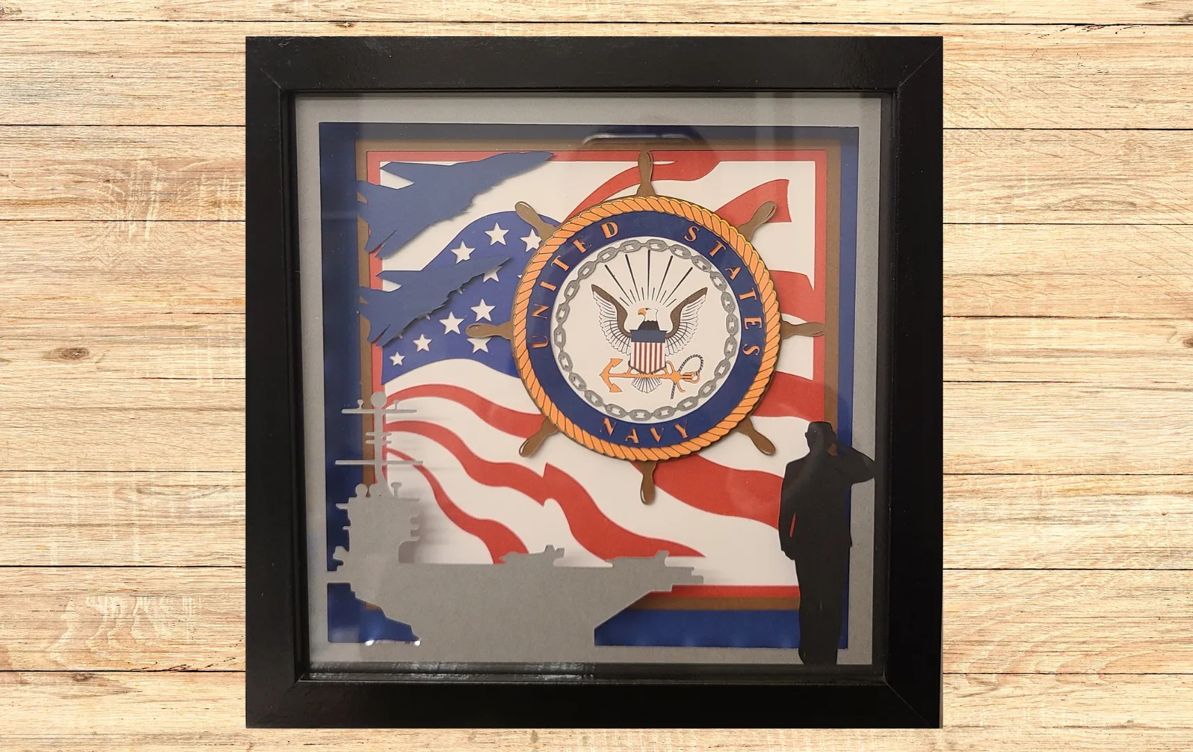 How To Make A Layered Navy Aircraft Carrier Shadow Box for Female Sailor (Tutorial Video!)