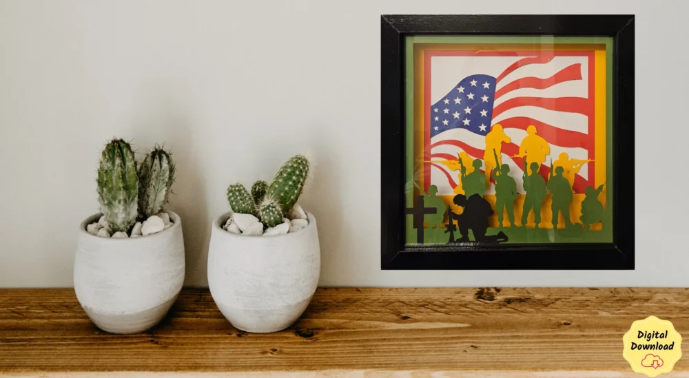 Layered Soldiers and Cross shadow box frame with lights