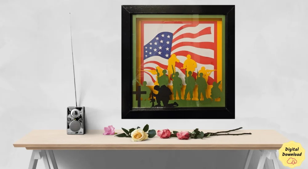 Layered Soldiers and Cross shadow box frame with lights